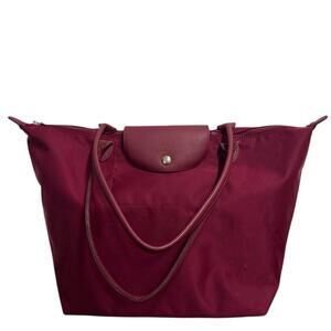 Longchamp Le Pliage Large Tote Burgundy Wine Nylon Leather Handles
